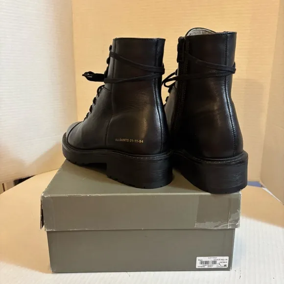 AllSaints Dusty Black Leather Combat Moto Boots size 8