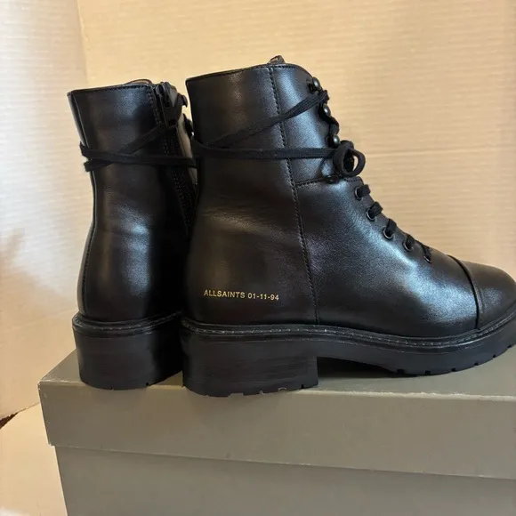 AllSaints Dusty Black Leather Combat Moto Boots size 8