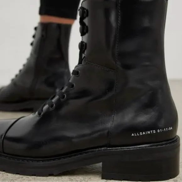 AllSaints Dusty Black Leather Combat Moto Boots size 8