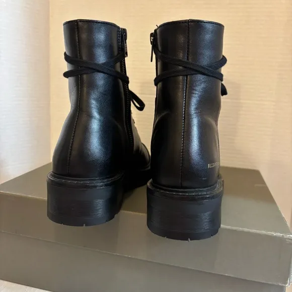 AllSaints Dusty Black Leather Combat Moto Boots size 8