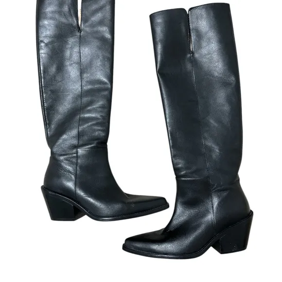 &amp; Other Stories Elegant Black Leather Knee-High Boots