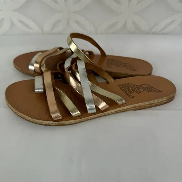 Ancient Greek Sandals Niki 38 Pink Metallic Leather Toe Ring Sandals Size 7.5