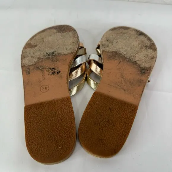 Ancient Greek Sandals Niki 38 Pink Metallic Leather Toe Ring Sandals Size 7.5