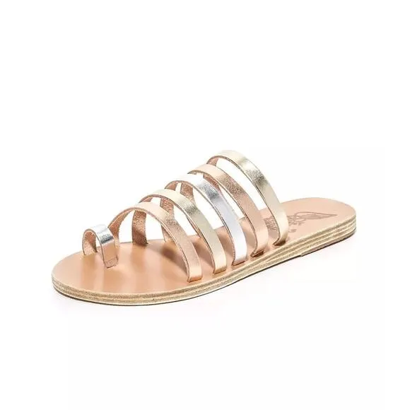 Ancient Greek Sandals Niki 38 Pink Metallic Leather Toe Ring Sandals Size 7.5