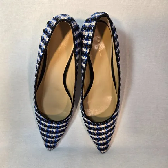 ANN TAYLOR Old Money Officecore TWEED Blue/White Mid-Block Heel Pumps Size 8.5M.