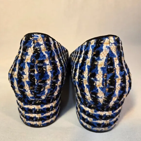 ANN TAYLOR Old Money Officecore TWEED Blue/White Mid-Block Heel Pumps Size 8.5M.