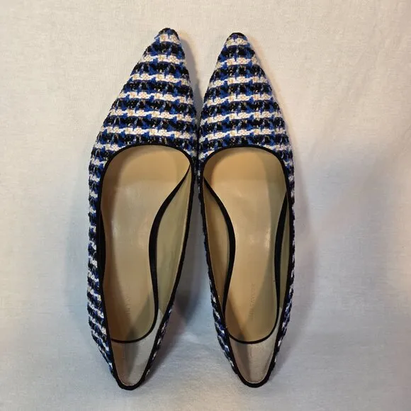 ANN TAYLOR Old Money Officecore TWEED Blue/White Mid-Block Heel Pumps Size 8.5M.