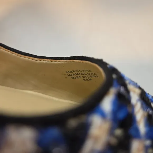 ANN TAYLOR Old Money Officecore TWEED Blue/White Mid-Block Heel Pumps Size 8.5M.