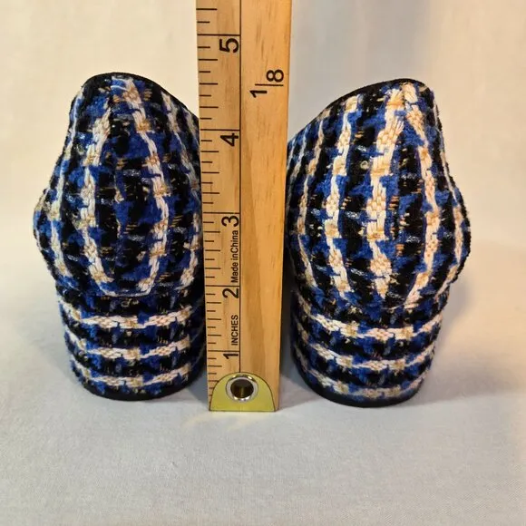 ANN TAYLOR Old Money Officecore TWEED Blue/White Mid-Block Heel Pumps Size 8.5M.