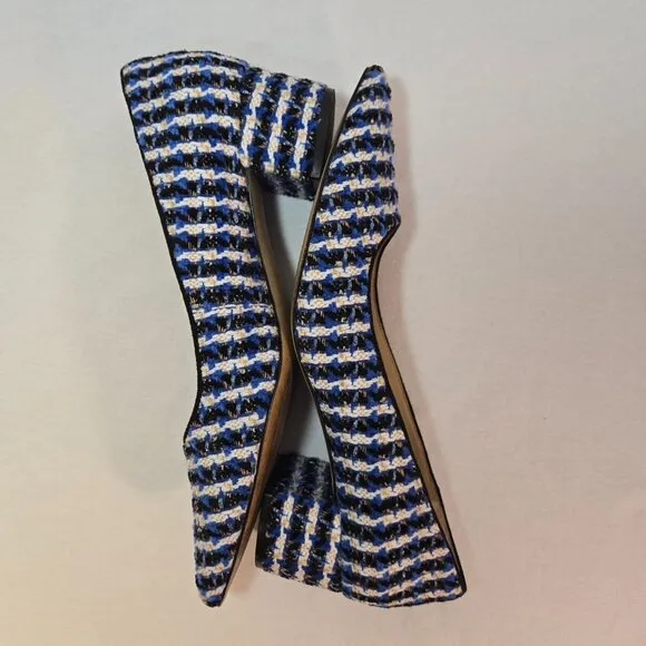 ANN TAYLOR Old Money Officecore TWEED Blue/White Mid-Block Heel Pumps Size 8.5M.