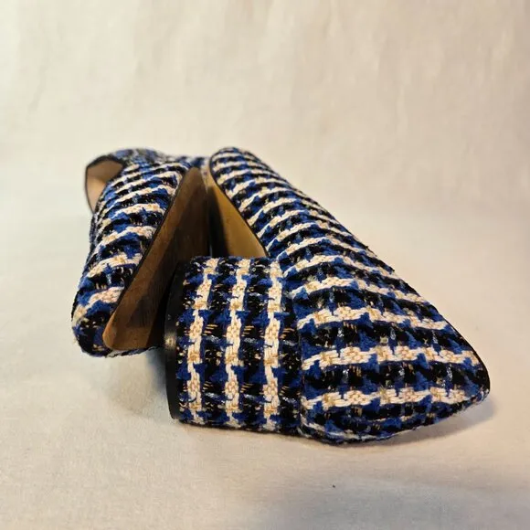 ANN TAYLOR Old Money Officecore TWEED Blue/White Mid-Block Heel Pumps Size 8.5M.