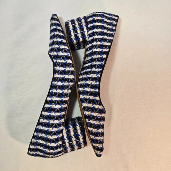 ANN TAYLOR Old Money Officecore TWEED Blue/White Mid-Block Heel Pumps Size 8.5M.