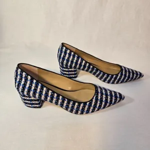 ANN TAYLOR Old Money Officecore TWEED Blue/White Mid-Block Heel Pumps Size 8.5M.