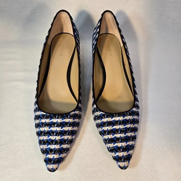 ANN TAYLOR Old Money Officecore TWEED Blue/White Mid-Block Heel Pumps Size 8.5M.