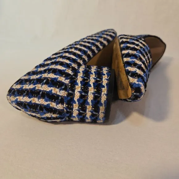 ANN TAYLOR Old Money Officecore TWEED Blue/White Mid-Block Heel Pumps Size 8.5M.