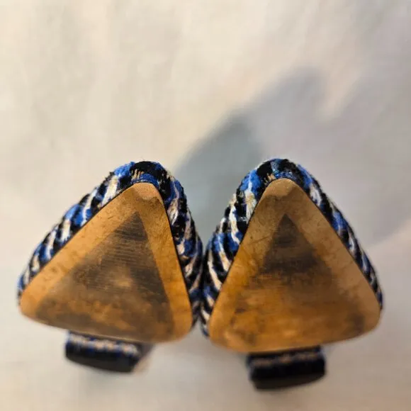 ANN TAYLOR Old Money Officecore TWEED Blue/White Mid-Block Heel Pumps Size 8.5M.