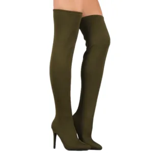 Anne Michelle over the knee stretch boots Olive green 7 NWT