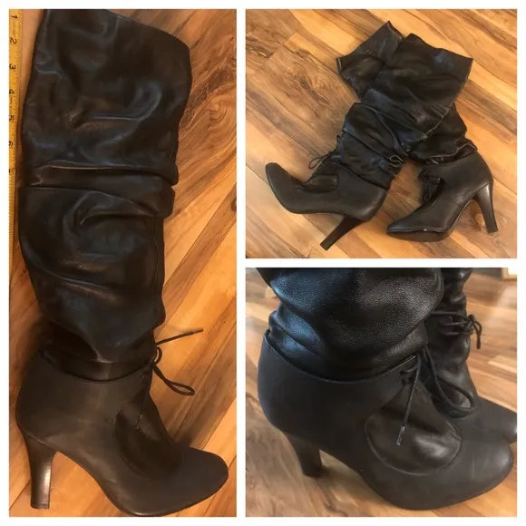Anne Valerie Hash Leather Slouch Heeled Boots, Buttery Soft Leather, 38, 8