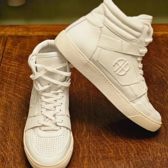 Annie Bing Hayden White Leather High Top Sneakers. US Size 9