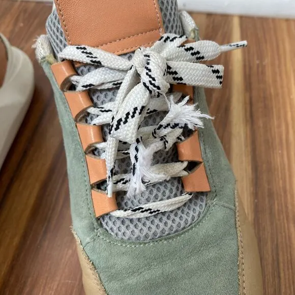 ANTHROPOLOGIE Green Tan Harper Platform Sneaker