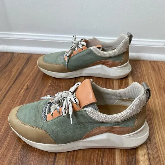 ANTHROPOLOGIE Green Tan Harper Platform Sneaker