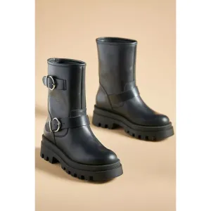 Anthropologie Maeve Black Leather Moto Boots - EU39 (8.5 US-9.0)