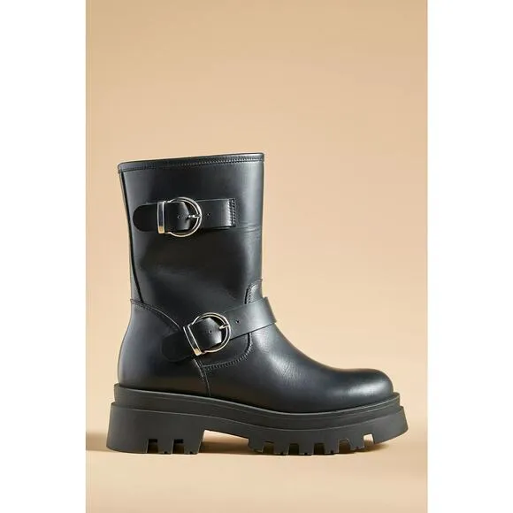 Anthropologie Maeve Black Leather Moto Boots - EU39 (8.5 US-9.0)