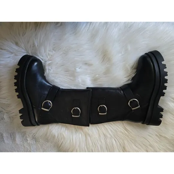 Anthropologie Maeve Black Leather Moto Boots - EU39 (8.5 US-9.0)