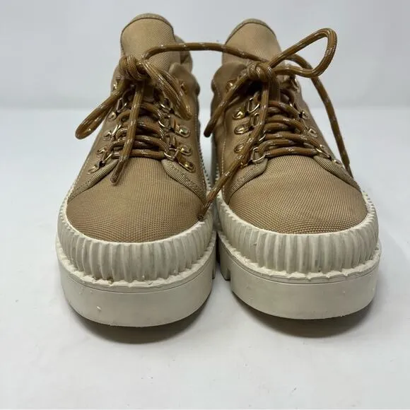 Anthropologie Silent D Tan Hiker Sneakers Platform Lace Up Womens Size 37 US 6.5