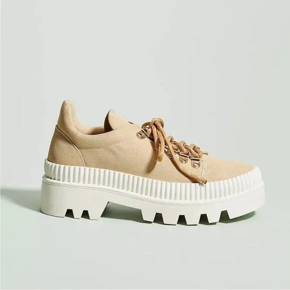 Anthropologie Silent D Tan Hiker Sneakers Platform Lace Up Womens Size 37 US 6.5