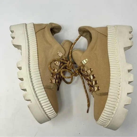 Anthropologie Silent D Tan Hiker Sneakers Platform Lace Up Womens Size 37 US 6.5