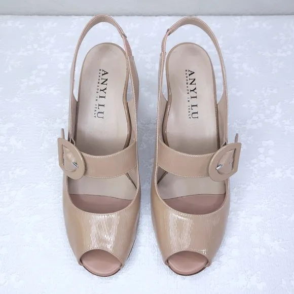 ANYI LU Tulip Slingback Peep-Toe Pumps EU 39