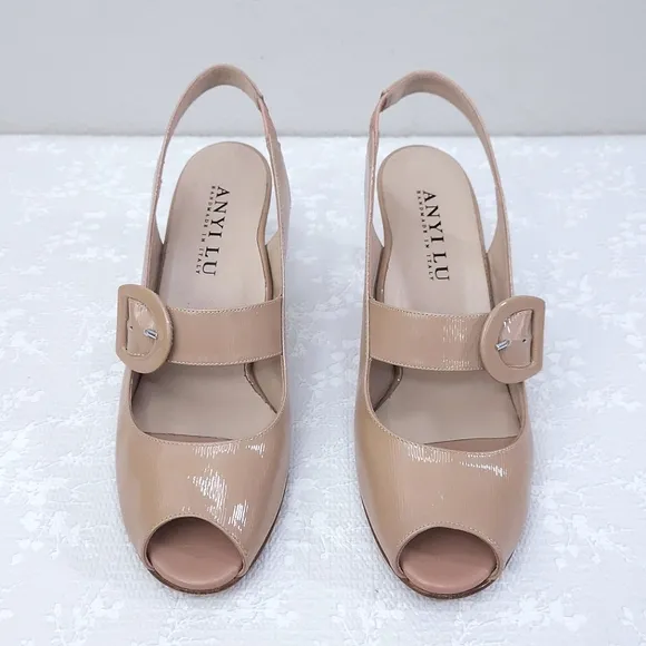 ANYI LU Tulip Slingback Peep-Toe Pumps EU 39