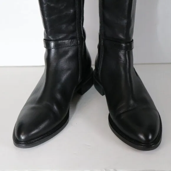 Aquatalia Genna Leather Riding Boots Women 8.5 Black Stretch Classic Zip Up