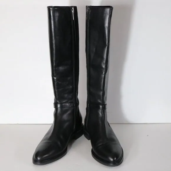 Aquatalia Genna Leather Riding Boots Women 8.5 Black Stretch Classic Zip Up