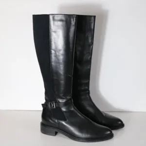 Aquatalia Genna Leather Riding Boots Women 8.5 Black Stretch Classic Zip Up