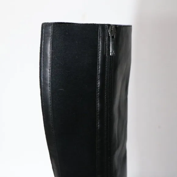 Aquatalia Genna Leather Riding Boots Women 8.5 Black Stretch Classic Zip Up