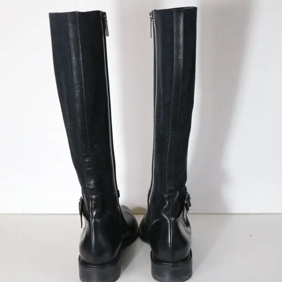 Aquatalia Genna Leather Riding Boots Women 8.5 Black Stretch Classic Zip Up