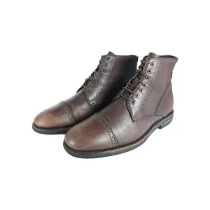 AQUATALIA Men's Carter US9,5 Brown Leather Lace-Up Cap Toe Ankle Boots
