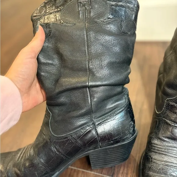 Ariat Black Leather Slouch Cowboy Boots