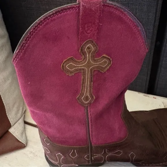 Ariat Brown Leather Square Toe Cross Cowboy Girls Purple Brown Size 3 #1001189