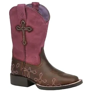 Ariat Brown Leather Square Toe Cross Cowboy Girls Purple Brown Size 3 #1001189