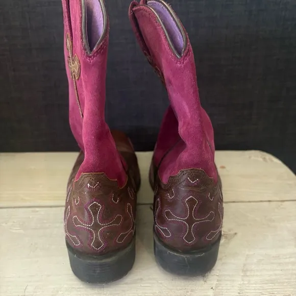 Ariat Brown Leather Square Toe Cross Cowboy Girls Purple Brown Size 3 #1001189