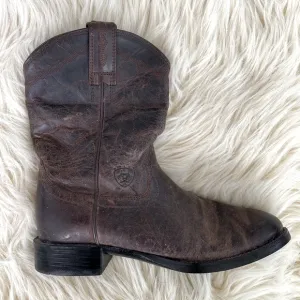 Ariat Brown Leather Stitching Design Block Heel Western Boots Pull On Men’s sz 7
