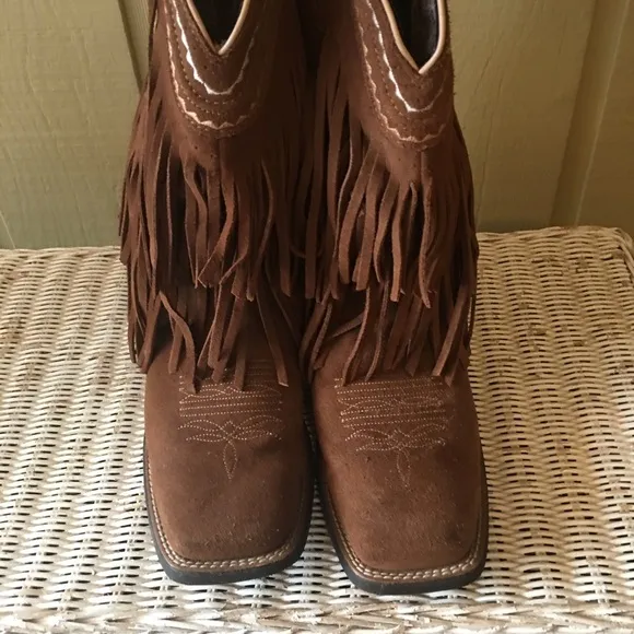 Ariat Brown Suede Fringe Square Toe Cowgirl Boots Size  9 1/2 B