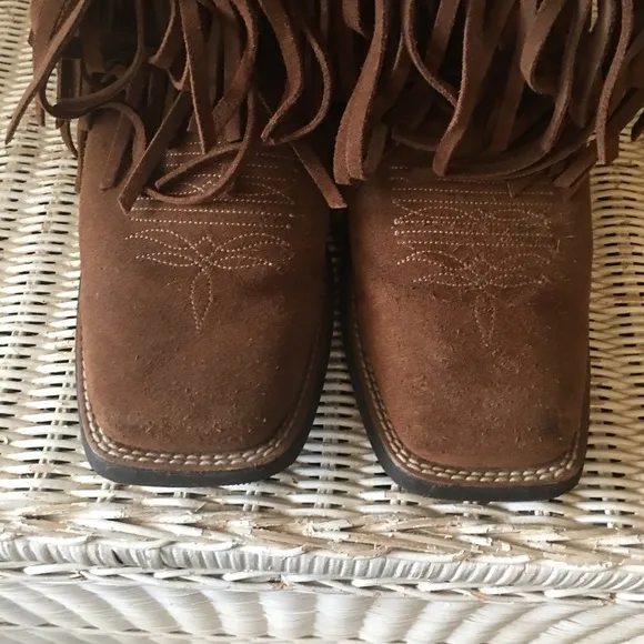 Ariat Brown Suede Fringe Square Toe Cowgirl Boots Size  9 1/2 B