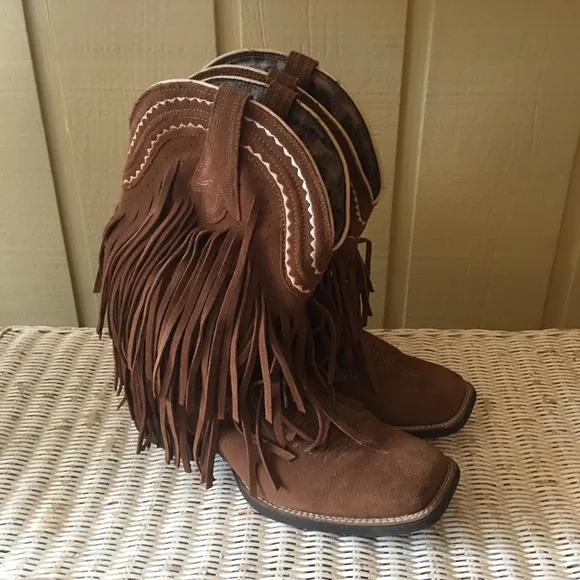 Ariat Brown Suede Fringe Square Toe Cowgirl Boots Size  9 1/2 B