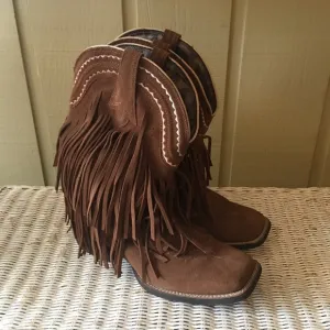 Ariat Brown Suede Fringe Square Toe Cowgirl Boots Size  9 1/2 B