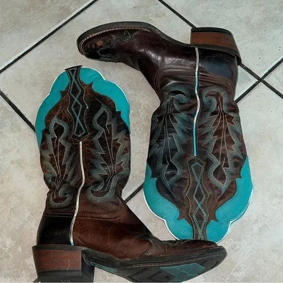 Ariat Caballera women’s leather brown/turquoise cowgirl boots # 1007852 Sz 6 1/2