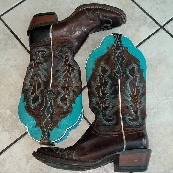 Ariat Caballera women’s leather brown/turquoise cowgirl boots # 1007852 Sz 6 1/2